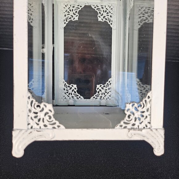 Ophelia & Co. 14 Inch Vintage White Metal Hanging Lantern With Clear Glass - Picture 5 of 11